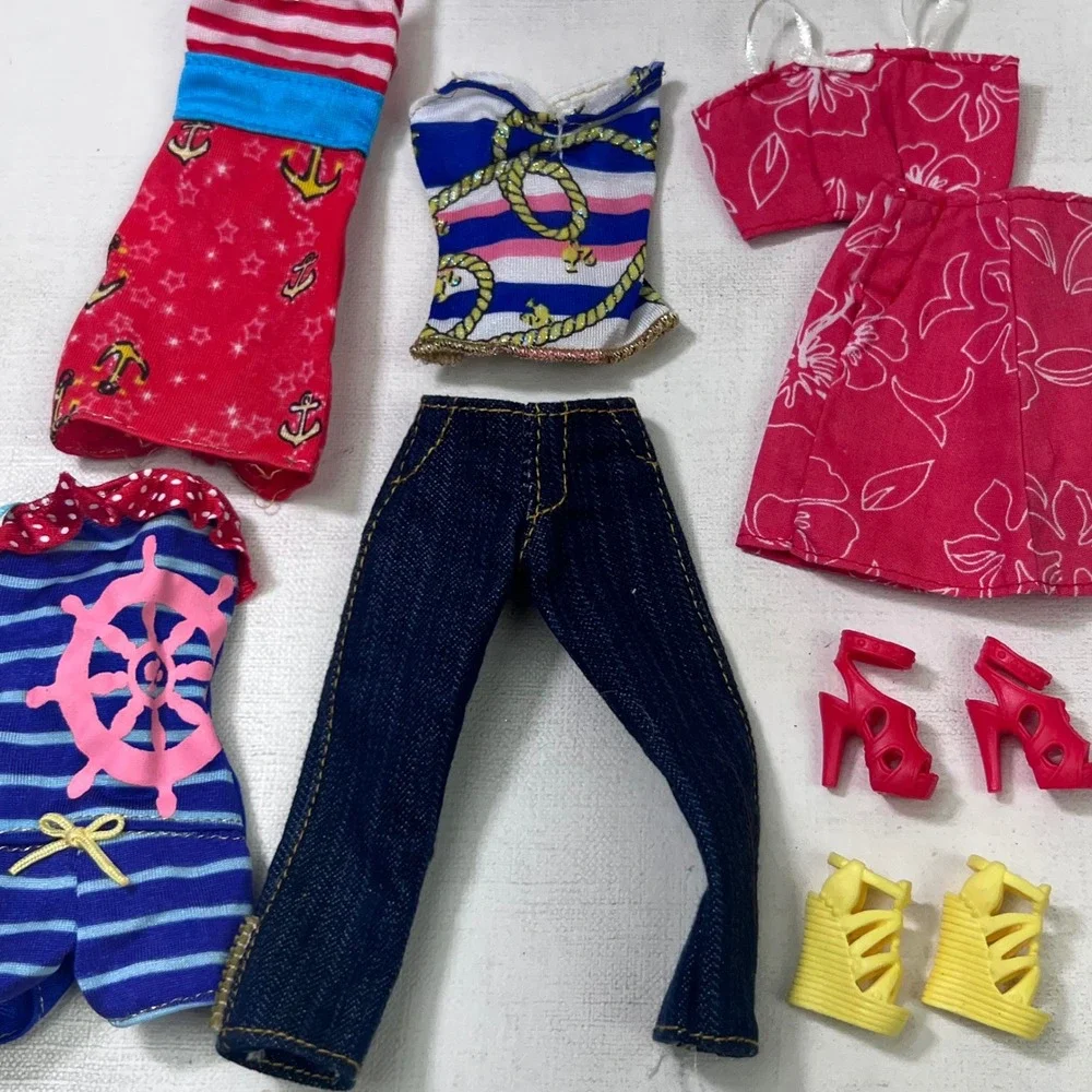 Barbie Doll Clothes Lot Nautical Tropical Outfits Jeans Pink Heels Yellow Wedges